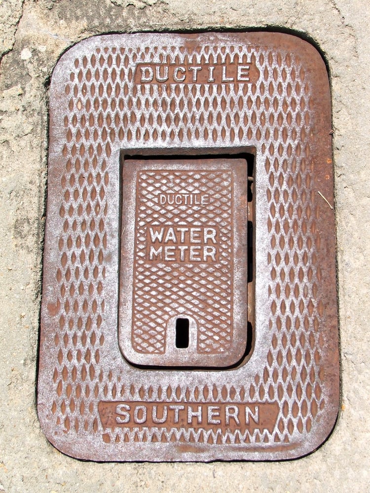 Water meter cover showing infrastructure work